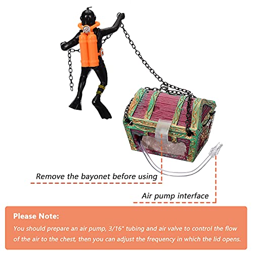 Mesee Aquarium Decor Creative Treasure Seeker, Fish Tank Ornament Undersea Landscape Treasure Chest Hunt Diver Air-Operated Decoration - Black - color: Black
