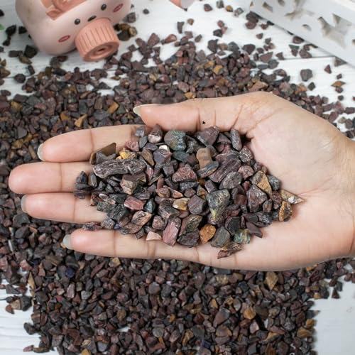 Crocon 1/2 LB Crushed Red Tiger Eye Chips Bulk Stones 1100+ Carats Natural Quartz Pieces Irregular Shape Gemstones House Warming Gifts New Home and Chakra Healing Crystals Home Decor Gifts for Women - color: Red Tiger Eye, size: 1/2 Pound