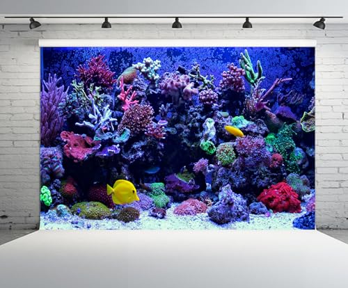 15x10ft Undersea Aquarium Backdrop Fish Tank Underwater Coral Tropical Fish Background World Fish Tank Diving Holiday Fishing Party Decoration Photo Props Wallpaper - size: 15x10FT