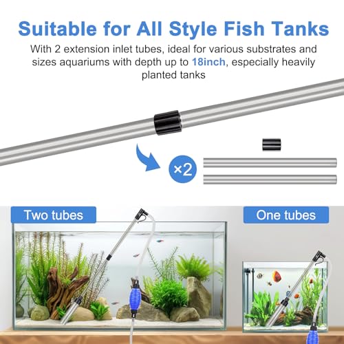fishkeeper Quick Aquarium Siphon Pump Gravel Cleaner - 256GPH / 80GPH Adjustable Powerful Fish Tank Vacuum Gravel Cleaning Kit for Aquarium Water Changer, Sand Cleaner, Dirt Removal - size: Small