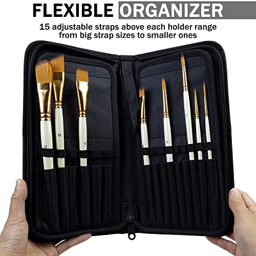 DUGATO Short Paint Brush Holder & Organizer 5.4x10.7 Inches, Black Canvas Bag for Brushes up to 9.3" Length, Case with 15 Slots, Artist Brush Carrying Case (Brush Not Included) - color: Black, size: Medium 5.4x10.7 inches