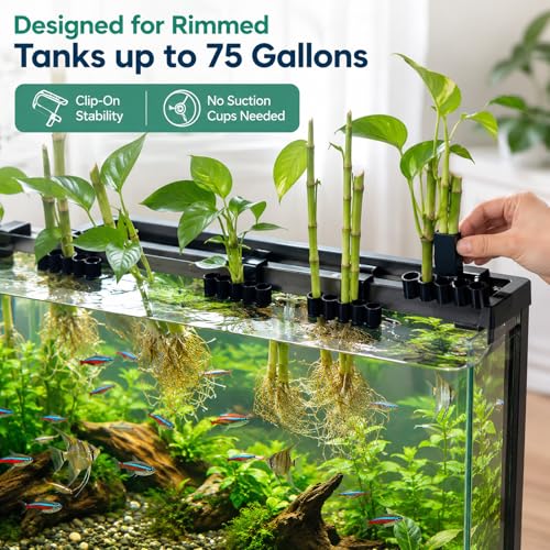 4-Pack Aquarium Plant Holder/Bamboo, Flexible Fish Tank Plant Holder for Rimmed Tanks up to 75 Gallon, Pothos & Bamboo Clips with 5 Slots for Plants Aquaponics