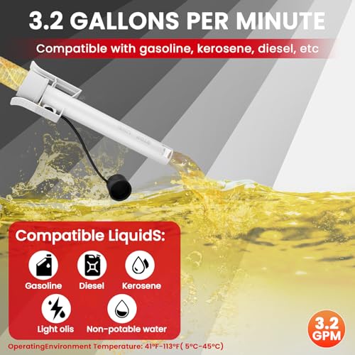anngrowy Fuel Transfer Pump Battery Powered with Auto-Stop, Gas Can Pump Transfer with 4 Adaptors, 3.2 GPM, 51" Hose, Portable liquid Transfer Pump for Oil, Gasoline, Diesel, Kerosene, Gifts for Him - style: Auto Stop