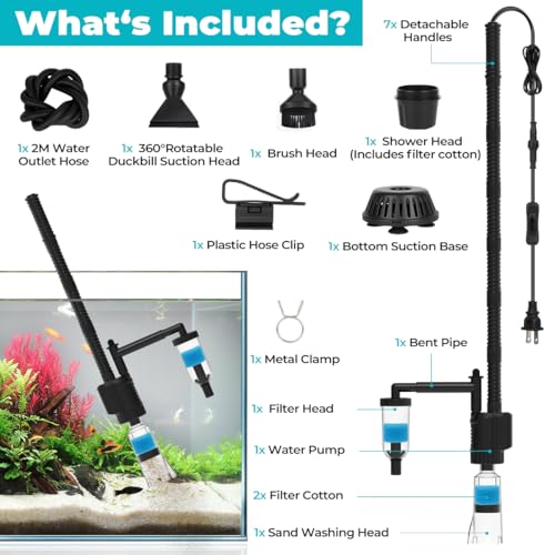 fishkeeper Electric Aquarium Gravel Cleaner, 8 in 1 Automatic Fish Tank Cleaner Kit Gravel Vacuum for Fish Tank, for Change Water/Wash Sand/Water Filter/Water Circulation (30W 480GPH)