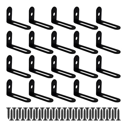 20Pcs 1.5"x1"x0.5"Adjustable Right Angle Brackets, Metal L Bracket Heavy Duty 90 Degree Corner Fastener L-Shape Corner Brace Support Black Shelf Bracket - size: 1.5"x1", style: BLACK/20PCS