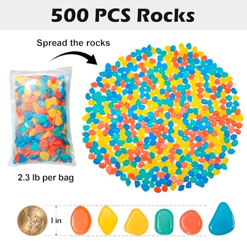 NAMTSO Glow in The Dark Rocks Outdoor, 500 pcs Multicolor Solar Rocks for Landscaping, Outdoor Decor Glow in The Dark Stones, Glowing Pebbles for Garden Backyard Patio Lawn Fish Tank Aquarium Decor - color: Multi
