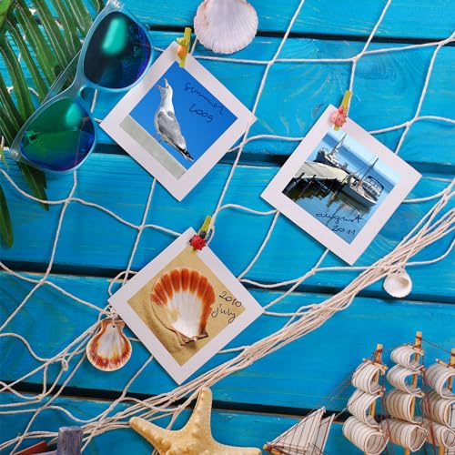 6 Pack Fish Net Decorations for Party, 80x40 Inch Natural Cotton Fishing Net Decor for Under The Sea Hawaiian Beach Party, Thick Nautical Netting for Wall Table Ceiling Decoration - color: Beige-6 Pcs