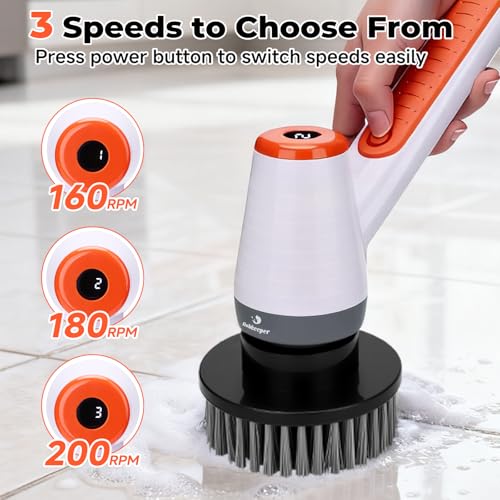 fishkeeper IPX9 Electric Aquarium Cleaning, Fish Tank Electric Spin Scrubber with 8 Replaceable Brush Heads Cordless w/ 3 Adjustable Speeds & Detachable Handle, Battery Display Screen Rechargeable