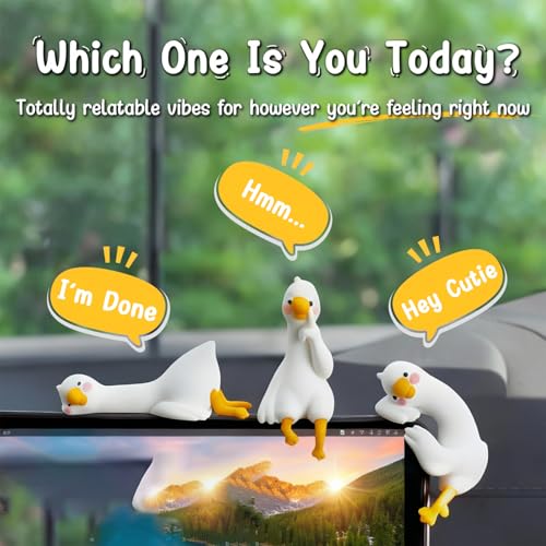 3Pcs So Tired Lazy Duck Mini Desk Ornaments, Resin Goose Figurines for Computer Monitor & Car Dashboard Decor, Cute Office Accessories & Gifts, Funny Duck Statue for Home Vehicle Screen - color: Goose
