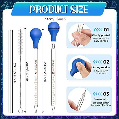 Weewooday Glass Droppers Pipettes Back to School Lab Dropper Glass Liquid Pipette with Big Rubber Hats 20 cm Stir Rod Washing Brush Transfer for Liquid Essential Oil(16 Pieces,Blue,5 ml) - color: Blue, size: 5 ml