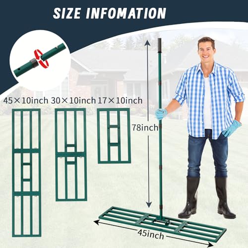 Lawn Leveling Rake Heavy Duty Stainless Steel Lawn Leveler Tool 45”x10” with 78” Adjustable Long Handle Yard Level Rake for Soil, Ground,Backyard Dressing,Golf Field,Garden Tools Grass Seed - style: 45"x10" Large