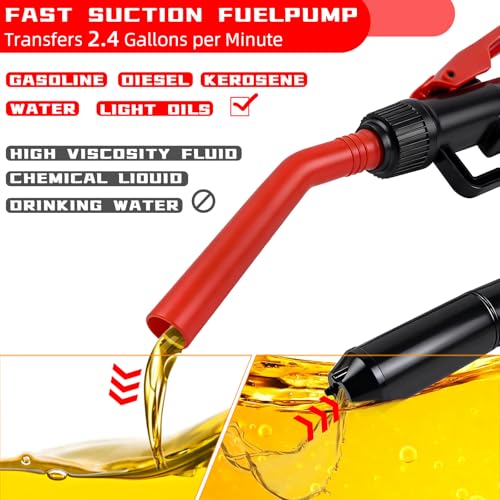 Liquid Transfer Pump, 3GPM 18L/MIN for Gasoline Diesel Water Oil, 10ft Hose with Auto-Stop Nozzle, Operated for Cars, Boats, RV, Drums