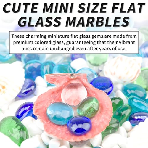 1 LB Flat Glass Beads, 150PCS Small Glass Marbles, Mini Flat Round Pebbles for Vase Filler and Floral, Fish Tank Rocks Decorative Gemstones for Home and Aquarium Décor,Mixed Green and Blue - color: Green-blue