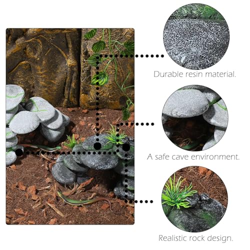 IBWell Resin Reptile Hides Pebble Shrimp Hides for Aquarium Tank Terrarium Reptile Rock Hide Fish Tank Caves and Hides Reptile Hideouts for Lizard Snake Gecko - color: Rocks grey