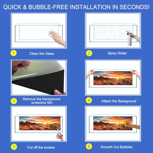 Aquarium Background & Terrarium Background – Ultra HD Static Cling, Tape-Free, Desert Sunset Design for Reptile Tank Decorations, Perfect for Bearded Dragon and Leopard Gecko Tanks 11.8 X 23.6 Inches - size: 11.8 X 23.6 Inches
