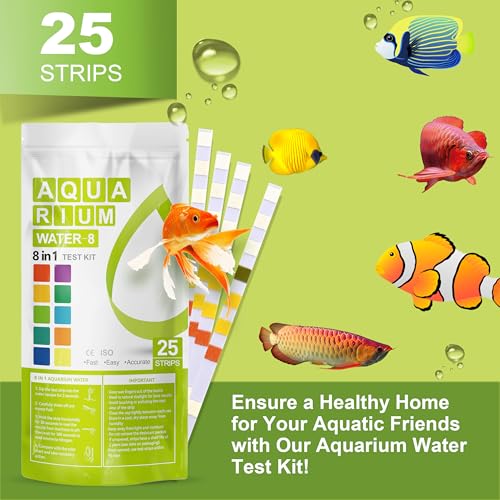 AAwipes Aquarium Ammonia Test Strips 8-in-1 |25 Strips | Quick & Accurate Water Testing Test pH, Carbonate, Alkalinity, Hardness, Chlorine, Nitrite, etc. (K02-25)