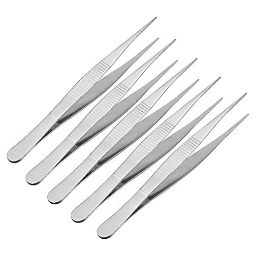 uxcell 5 Pcs 5-Inch Stainless Steel Straight Pointed Tweezers with Serrated Tip - size: 5 Inch, Straight Pointed