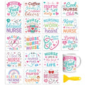 Peacoblue 18 Sheets Rub on Transfers for Crafts, Nurses' Day Text 3.6"x3.9" UV DTF Cup Wraps Waterproof Cold Transfers Stickers for Wood Glass Metal Cup Tumblers Mirrors Mugs Home Decor - style: Nurses' Day Text