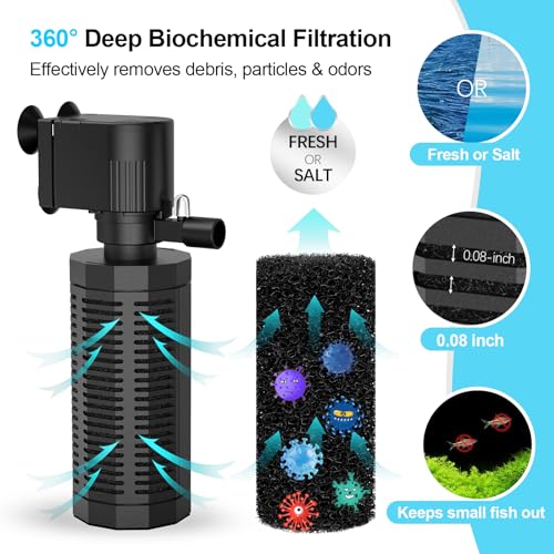 Aquarium Filter for 60-150 Gallons - Adjustable Flow Fish Tank Filters 420GPH Ultra-Quiet Submersible Power Pump Internal Filter with Biochemical Filtration Air Supply Water Clean - size: 25W Filter