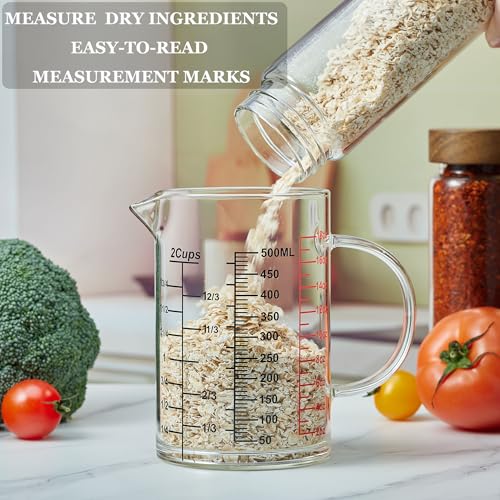 Ackers BORO3.3 Glass Measuring Cup-[Insulated handle | V-Shaped Spout]-Made of High Borosilicate Glass Measuring Cup for Kitchen or Restaurant, Easy to Read, 500 ML (16 Oz, 2 Cup) - size: 2Cup,500ml(High Borosilicate Glass)