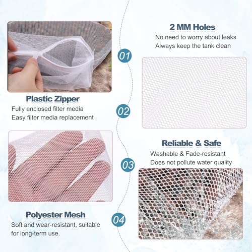 Aquarium Filter Media Bags, Fish Tank Fine Mesh Bag with Zipper Reusable Versatile 10 x 8 Inch, (White, 10Pcs), Intended for Fish Tank/Aquarium/Pond/Activated Carbon/Ceramic Rings - color: white, size: 10 x 8 in