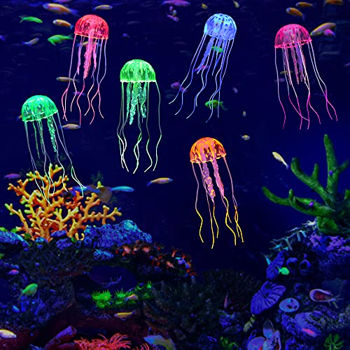 Lpraer 6 Pack Glow Jellyfish Floating Fish Tank Decorations Glowing Effect Silicone Simulation Jellyfish Ornament Aquarium Decorations (6 Colors) - color: 6 Colors Jellyfish