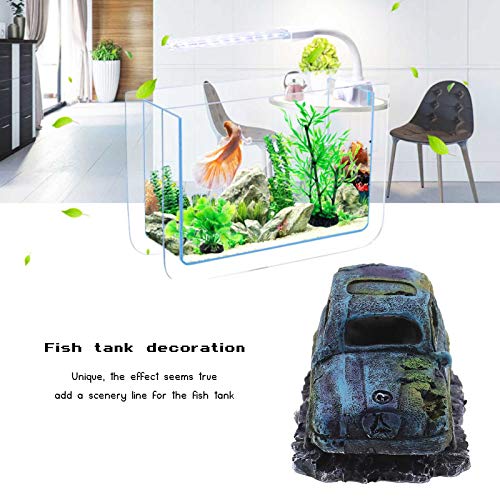 Create idea Aquarium Fish Tank Decor Ornament Resin Imitation Accident Car Landscape Terrarium Home Interior Decorating Accessories 12x7x7cm Blue