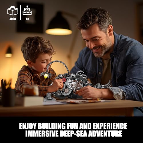 Mechanical Angler Fish Building Set with Light, Creative Ocean Lantern Fish Animal Toy for Home Office Decor, Compatible with Lego Shark, STEM Gift for Adults Teens Boys 8-14+ (1038 PCS) - color: Black