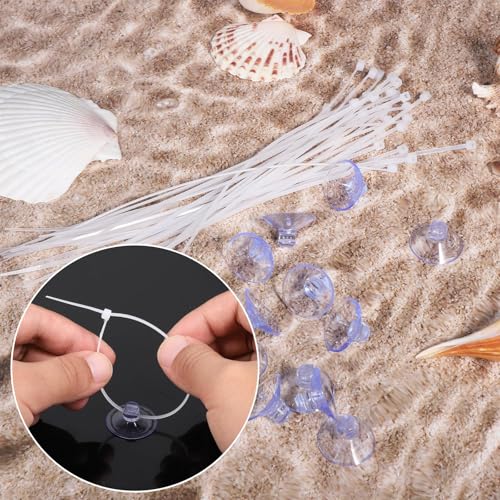Aquarium Suction Cups, 15 Pcs Small Mini Suction Cups with 30 Pcs Zip Ties for Fish Tank Plants Holder Binding Moss Shrimp Nest Landscape Fixation
