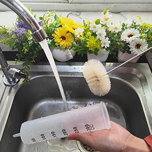 Bottle Brushes Thin Long Handle X 4, Skinny Wire Cleaner Set in Stainless Steel with Natural Boar Bristle at Wool Tip, Bendable Flexible for Cleaning Narrow Neck Bottles, Pipe, Tube, Hose