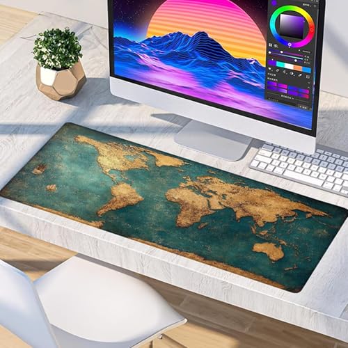 World Map Gaming Mouse Pad, Mouse Pad 48x24in, Large Desk Mat with Non-Slip Rubber Base, Office Desk Accessories, Large Extended Gaming Keyboard Mat, Big Mousepad for Computer Gamer Office, Blue I-952 - size: 48 x 24 x 0.1
