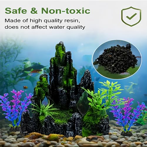 Aquarium cave Decoration Set, Fish Tank Hiding cave Accessories, Betta Fish Hiding Place, Suitable for Betta Fish, Guppies, Shrimp, etc. (Includes 4 Artificial Aquatic Plants)