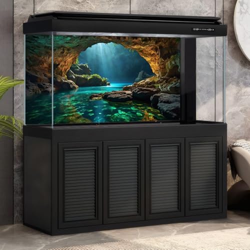 Ocean Rock Cave Aquarium Background Beach Seaside Underwater Cave Fish Tank Background Tropical Seashore Sunrays Blue Sky Terrarium Backgrounds Stunning Seascape Reptile Tank Backgrounds 24x12in - color: Brown_Blue, size: 24(W)x12(H)in