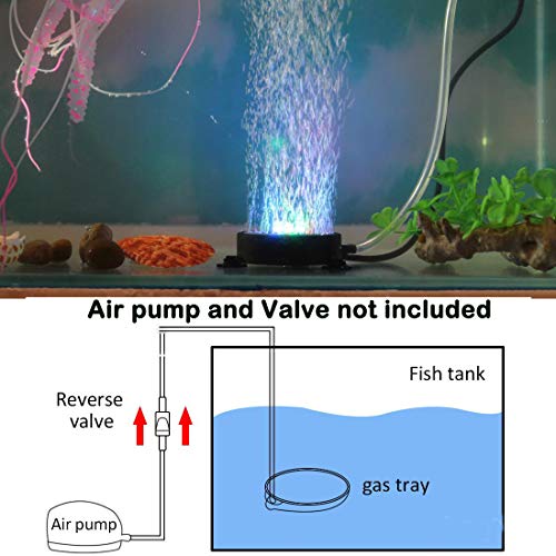 LED Aquarium Air Stones Fish Tank Bubbler Light Air Stone Diffuser Decor Lamp with Sucker Colorful Backgound Lighting (2.2inch Light Disk(No Remote))