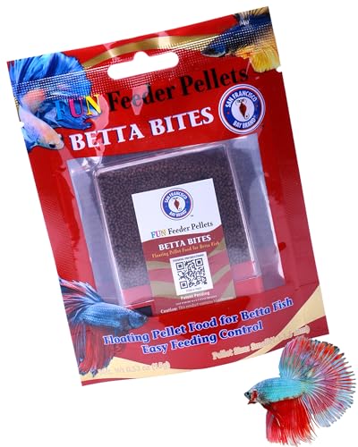 San Francisco Bay Brand Fish Food 0.53 oz - Fun Feeder Betta Bites, Floating Pellets for Betta Fish, Betta Fish Food with Bloodworms - 1.1-1.5mm Small Pellets for All Betta Fish, 15g