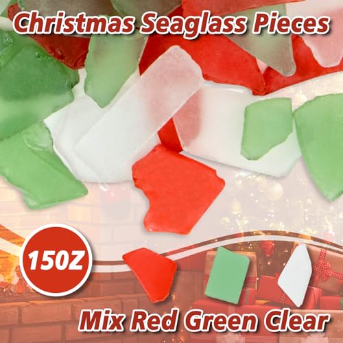 Sukh 15 OZ Frosted Sea Glass - Sea Glass Vase Fillers for Crafts Beach Glass Large Beach Pieces vase fillers for Home Decor Aquarium DIY Crafts (Red & Clear & Green Mix) - color: Red & Clear & Green Mix