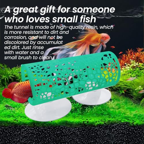 Fresh Green Betta Fish Tunnel Cave - Decorative Hollow-Out Aquarium Hideout Ornament for Freshwater Fish Tanks, Perfect for Betta Fish to Play, Explore and Rest in Stylish Aquatic Decor - color: Green