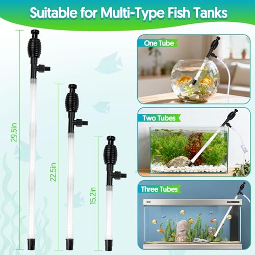Fish Tank Cleaner Gravel Vacuum for Aquarium Water Changer Aquarium Siphon with Double Sided Sponge Brush Algae Scraper Fish Tank Cleaning Kit for Cleaning Gravel & Sand (Black) - color: Black