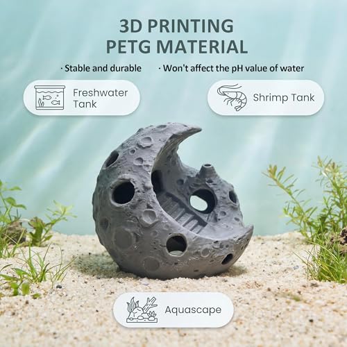 Aquarium Decor, Moon-Shaped Fish Tank Decorations, Aquarium Cave Fish Hideout for Betta Goldfish Shrimp (Gray‌) - color: Gray‌