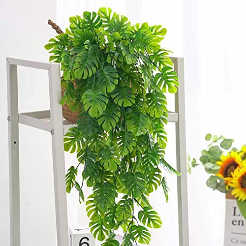 GBESTWOOW Artificial Monstera Hanging Plant Fake Turtle Greenery Vine for Tropical Party Decorations Holiday Greenery Decor - 2pcs - size: 29-inch