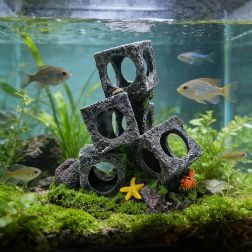 Aquarium Decorations, Aquarium Block Decorative Accessories Ideal for Aquatic Pets, Betta Fish, Shrimp, and More Provides Play, Rest, and Hiding Spots