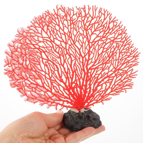 Didiseaon 2 Pcs Red Aquarium Coral, Fake Fish Tank Decor, Artificial Marine Plant Fan Faux Reef for Desktop Landscape