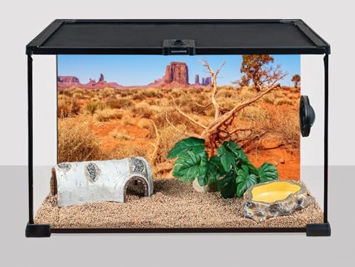 48X18 Inch Withered Tree & Rock Desert Terrarium Backdrop - Arid Sandstone Habitat Background Durable Polyester Reptile Tank Decor for Dry Climate Species - size: 48X18in