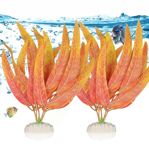 2Pcs Artificial Aquatic Plants Set - Lifelike Silk Fabric Leaves for Aquarium Decoration, Easy to Maintain, Vibrant Underwater Garden (Orange) - color: Orange