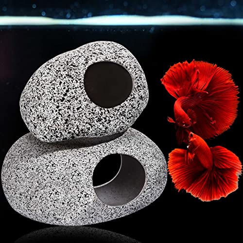 Cunhill 6 Pieces Aquarium Decoration Rock Caves Stackable Ceramic Fish Tank Hideout Cave Stone Ornaments Hideaway for Betta Shrimp Cichlid Hiding Breeding Spawning Decor
