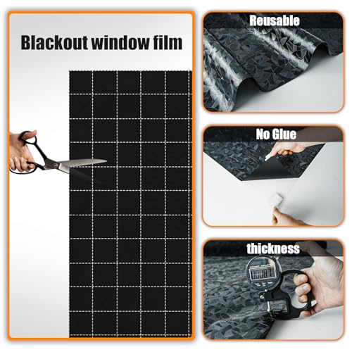 QHY Sunshine Total Blackout Window Film Privacy， Frosted Glass Window Film，Black Window Tint， No Glue， Detachable, no Marks, Suitable for Repeated use (Black Rainbow, 17.5 in X 78.7 in) - color: Black Rainbow, size: 17.5 in X 78.7 in