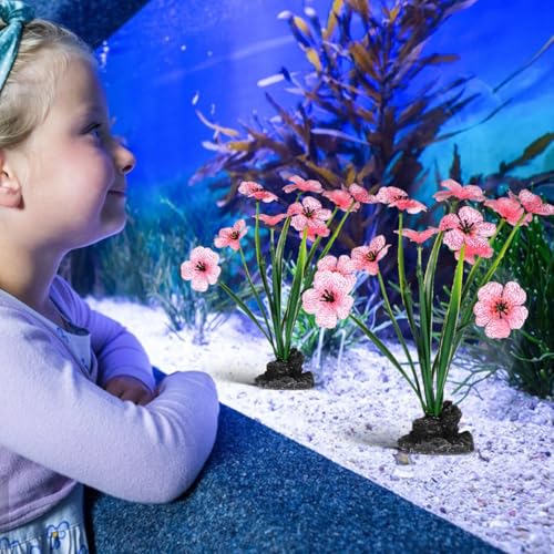 SEWACC 2pcs Aquarium Plants Fish Tank Decoration Artificial Plastic Plants Small Purple Pink Fish Tank Accessories for Desktop Household Aquarium Supplies