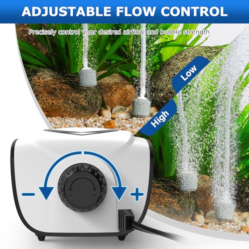 Fishkeeper 5W 90GPH High-Output Aquarium Air Pump, Ultra-Quiet Dual Outlet Adjustable Oxygen Aerator Pump for 1-160 Gallon Fish Tank Bubbler with Air Stones & Check Valves & Y-Splitter - color: White, size: 5W for 1-160 Gallon