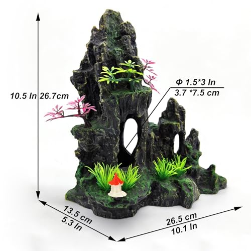 Large Aquarium Decoration, Artificial Mountain View Fish Tank Decoration, Very Suitable for Aquatic Pets Such as Fighting Fish and Ornamental Fish to Hide and Explore -10.5 inches high