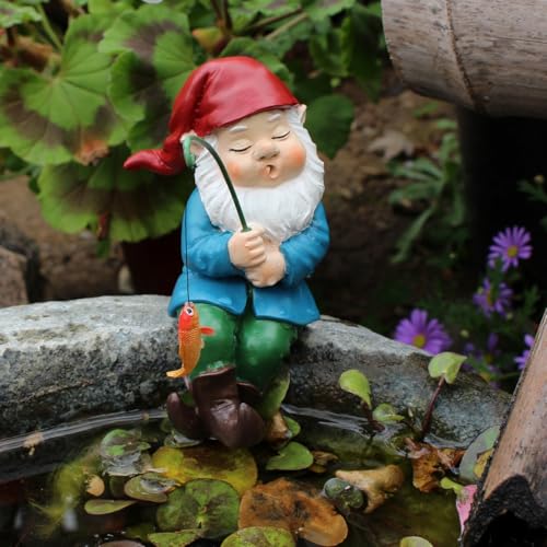 Fishing Gnome, Christmas Resin Sitter Statue, Aquarium Fish Tank and Garden Pond Edge Ornament, Christmas Shelf Decorations - color: Gnome